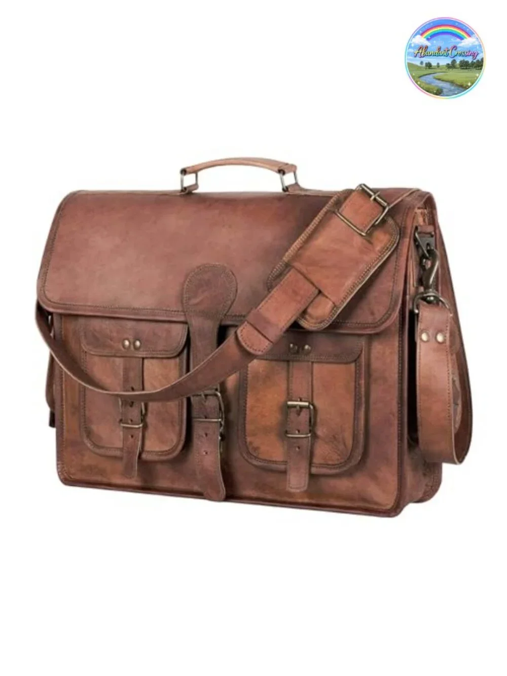 Genuine Leather Messenger Bag Fits 17.5 Inch Laptop Canvas Lining Handcrafted